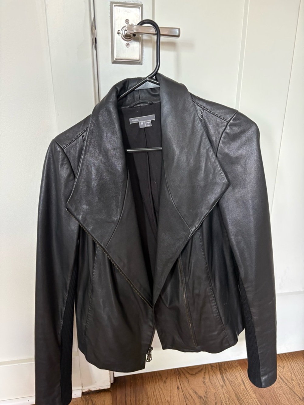VINCE Black Draped Leather Jacket